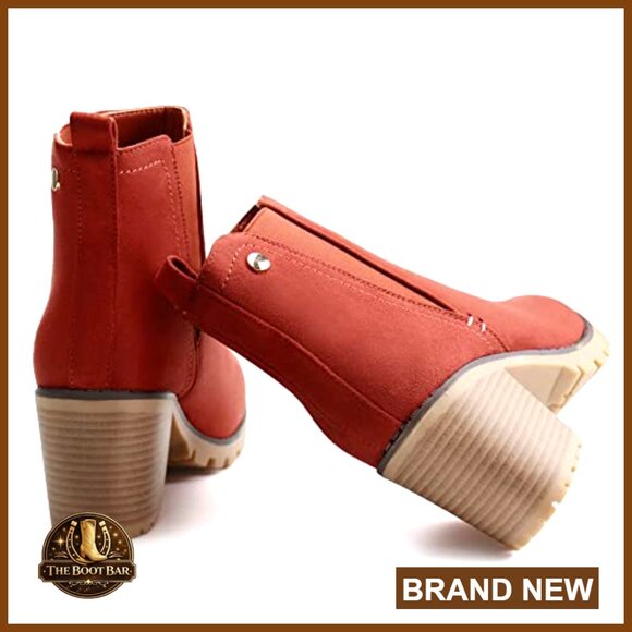 Premium Synthetic Suede Ankle Booties Block Heel Slip On Chelsea Boots - Picture 5 of 7